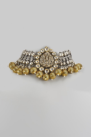 Two-Tone Finish Kundan Polki Temple Choker Necklace by Qisbyashmeet