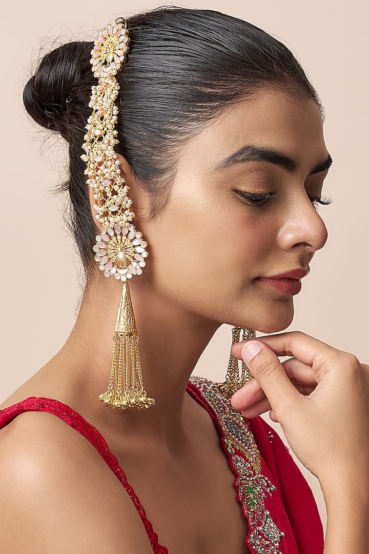 Gold Finish Kundan Polki Dangler Earrings by Qisbyashmeet at Pernia's Pop Up Shop