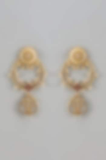 Gold Finish Kundan Polki & Mirror Chandbali Earrings by Qisbyashmeet at Pernia's Pop Up Shop