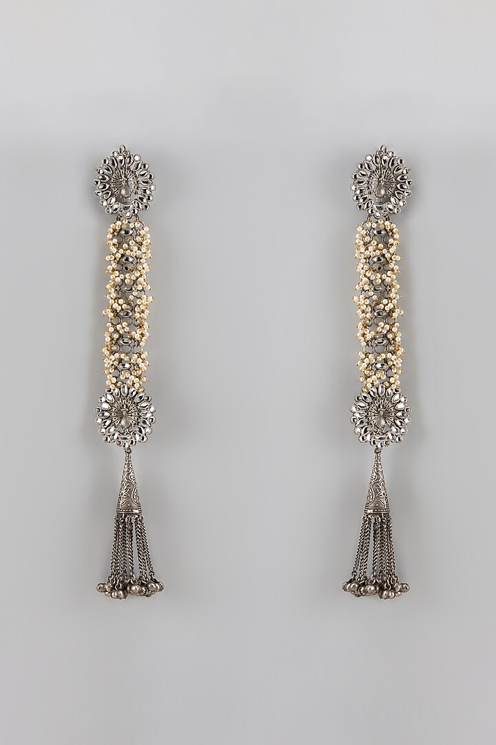 Black Rhodium Finish Kundan Polki Dangler Earrings by Qisbyashmeet at Pernia's Pop Up Shop