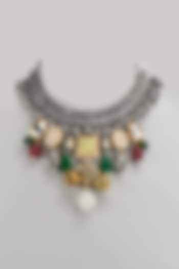 Two-Tone Finish Kundan Polki & Multi-Colored Stone Choker Necklace by Qisbyashmeet at Pernia's Pop Up Shop