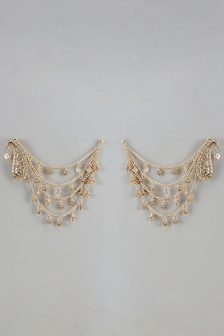 Gold Finish Kundan Polki Dangler Earrings by Qisbyashmeet