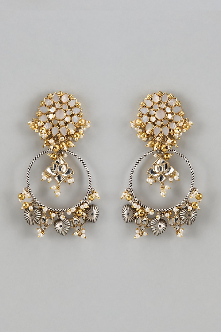 Gold Finish Kundan Polki Chandbali Earrings by Qisbyashmeet