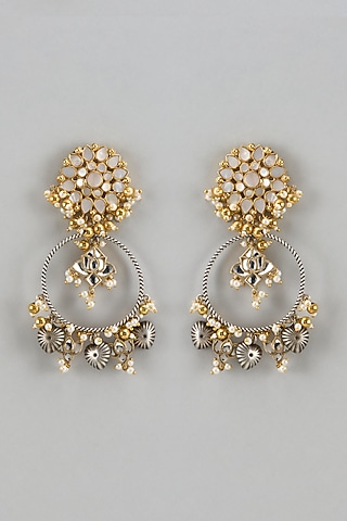 Gold Finish Kundan Polki Chandbali Earrings by Qisbyashmeet