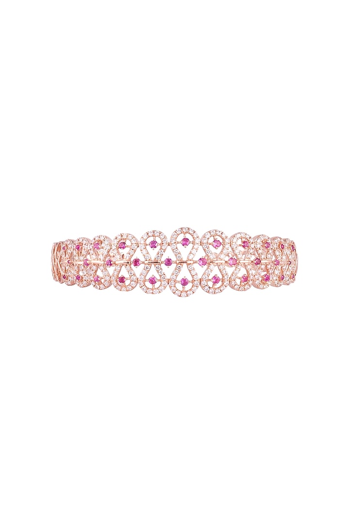18kt Rose gold diamond and ruby openable bangle by Qira Fine Jewellery