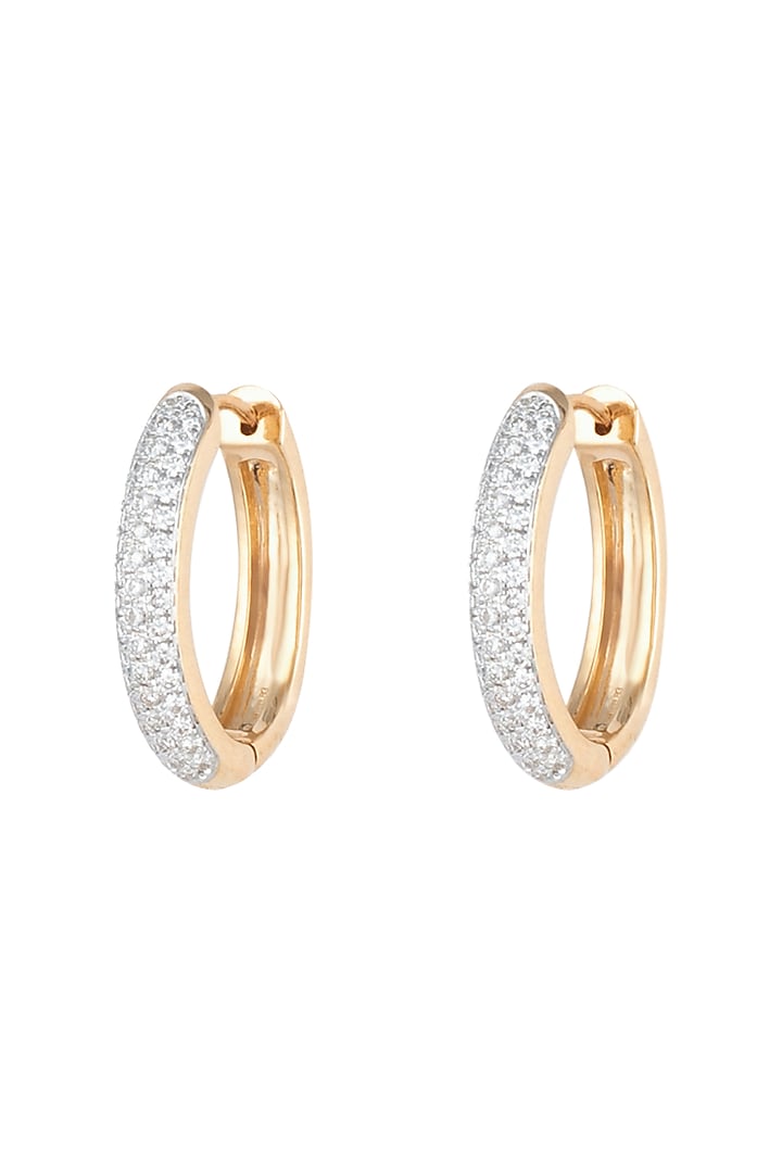 18kt Yellow gold diamond pave hoop earrings by Qira Fine Jewellery