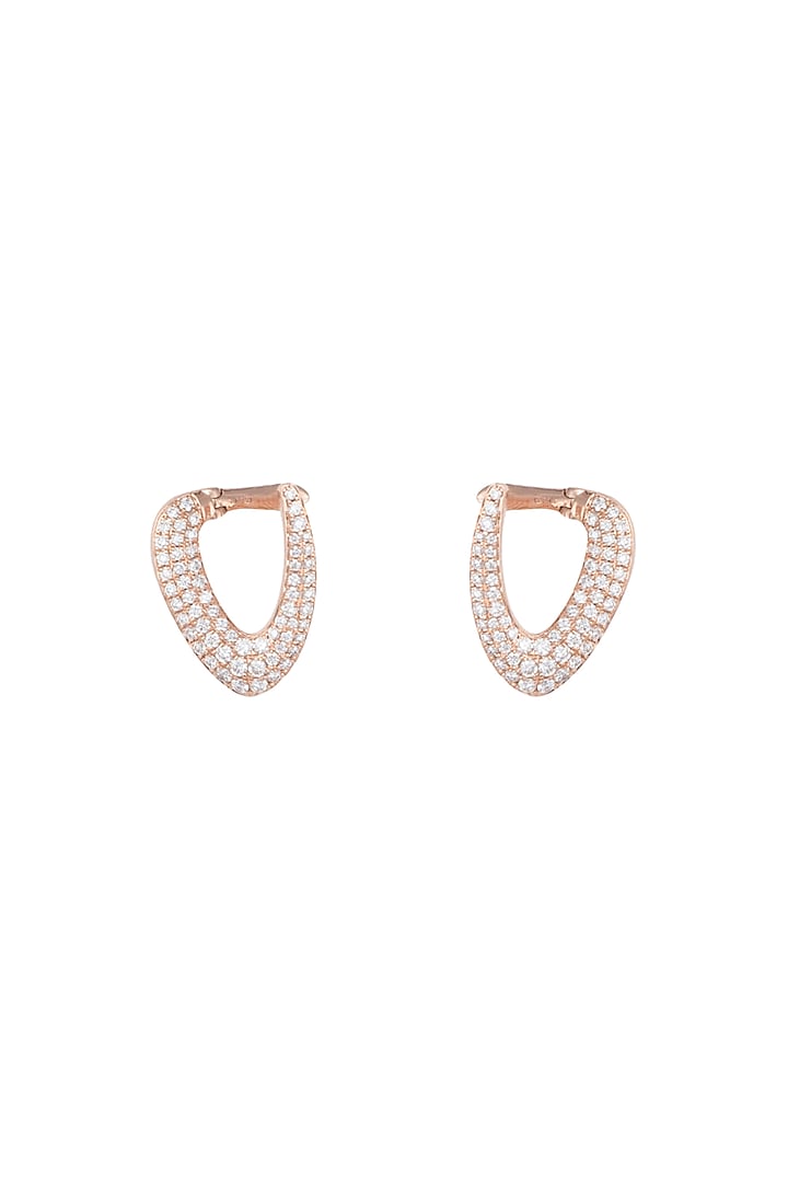 18kt Rose gold triangular diamond pave hoop earrings by Qira Fine Jewellery