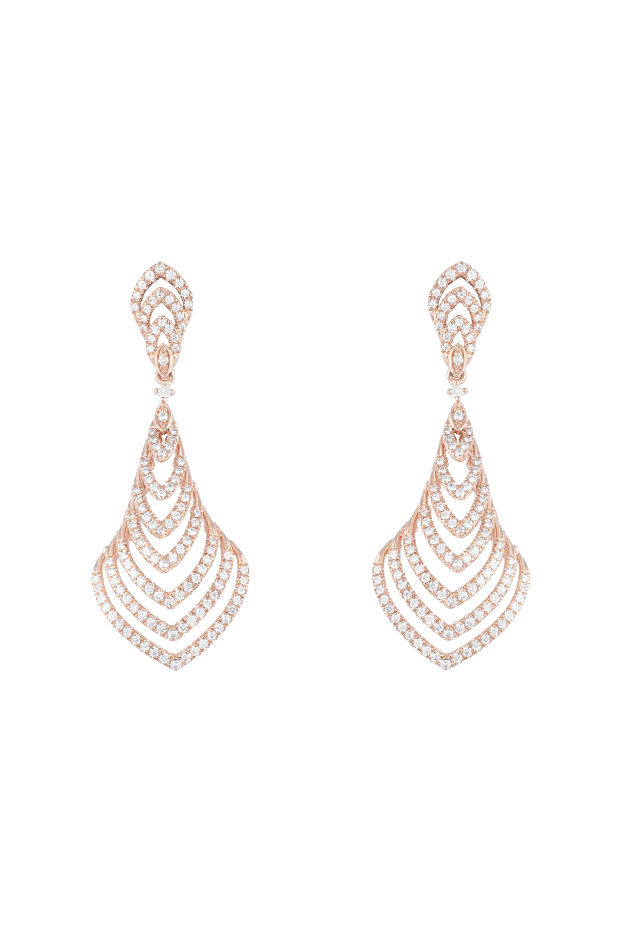 18kt Rose gold diamond cascade earrings by Qira Fine Jewellery