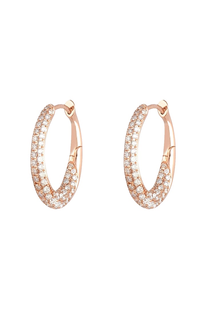 18kt Rose gold circular diamond pave hoop earrings by Qira Fine Jewellery