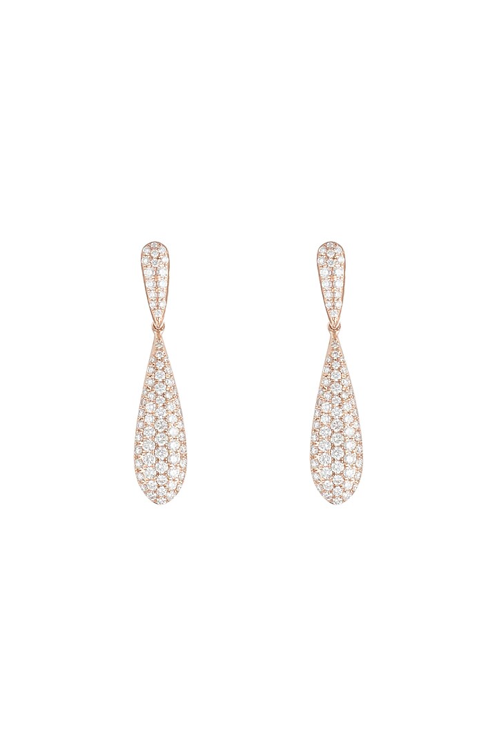 18kt Rose gold diamond pave drop earrings by Qira Fine Jewellery