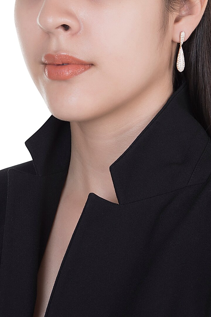 18kt Rose gold diamond pave drop earrings by Qira Fine Jewellery at Pernia's Pop Up Shop
