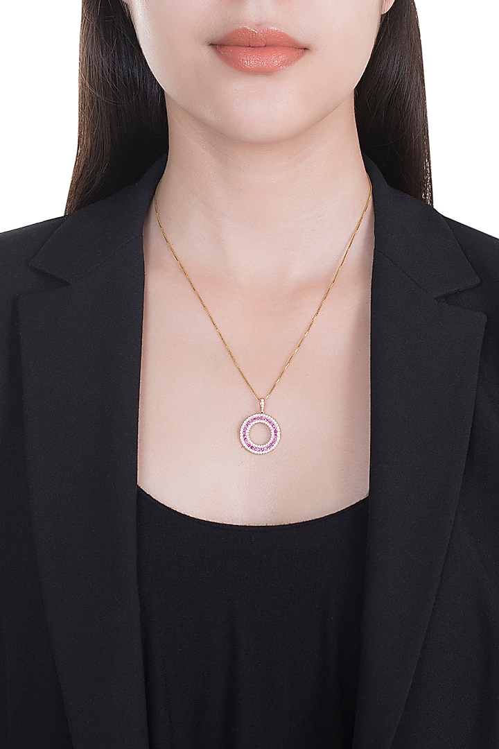 18kt Rose gold circle of life diamond and ruby pendant by Qira Fine Jewellery at Pernia's Pop Up Shop