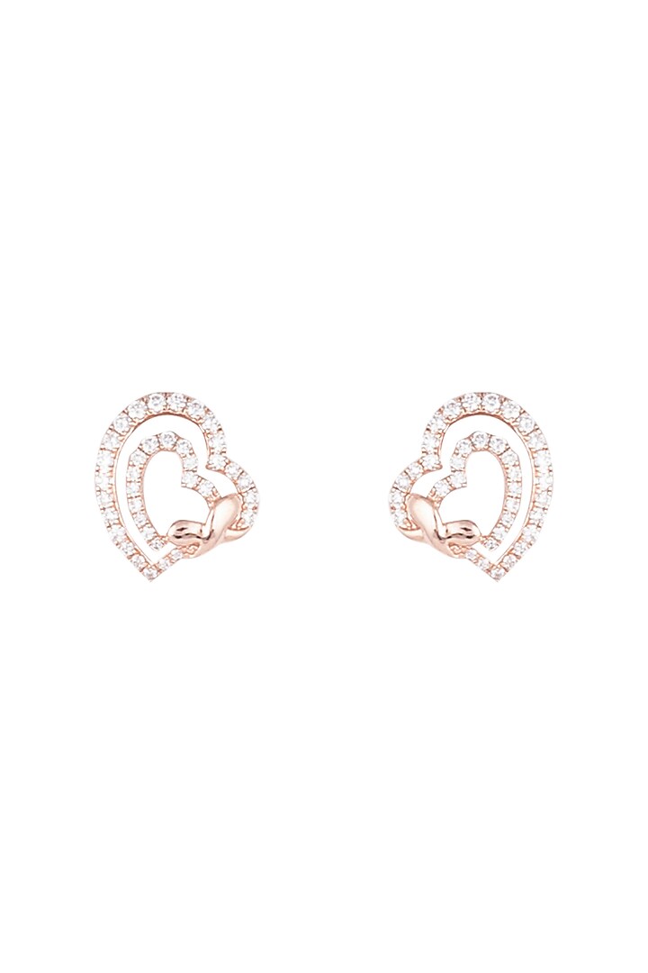 18kt Rose gold diamond heart stud earrings by Qira Fine Jewellery