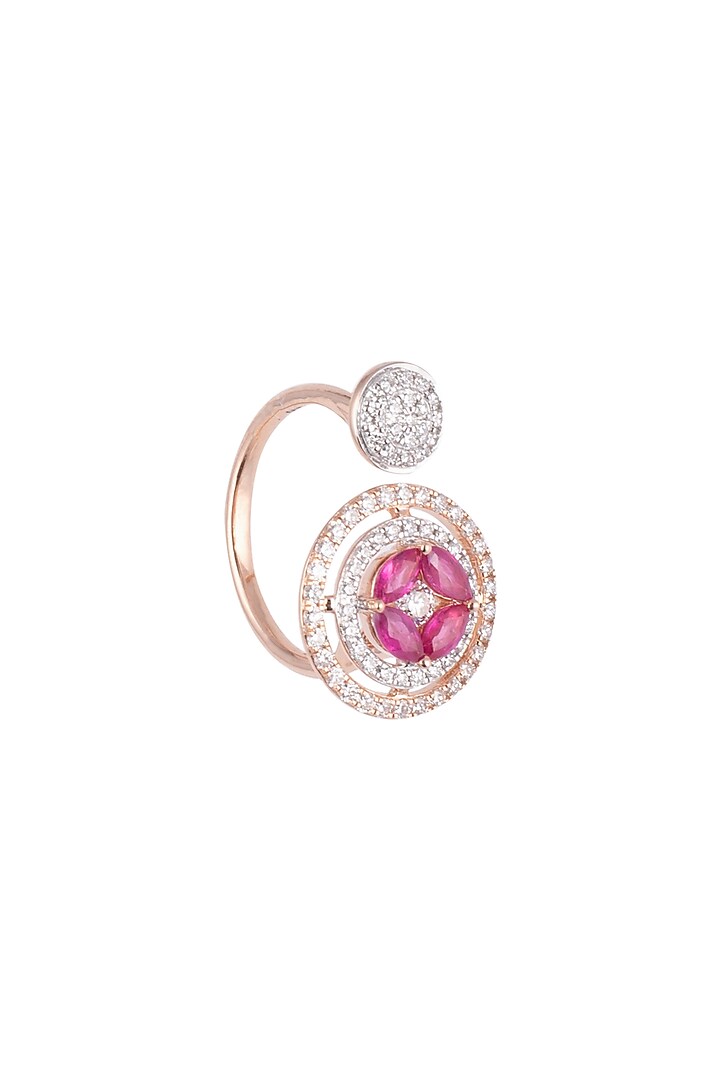 18kt Rose gold circle of life diamond and ruby ring by Qira Fine Jewellery at Pernia's Pop Up Shop