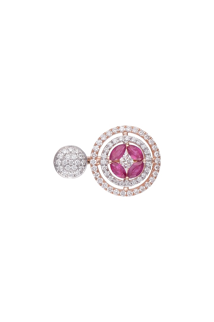 18kt Rose gold circle of life diamond and ruby ring by Qira Fine Jewellery