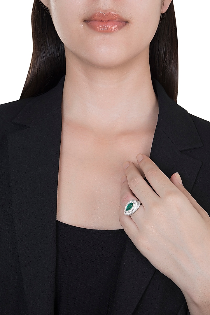 18kt White gold pear emerald and diamond ring by Qira Fine Jewellery at Pernia's Pop Up Shop