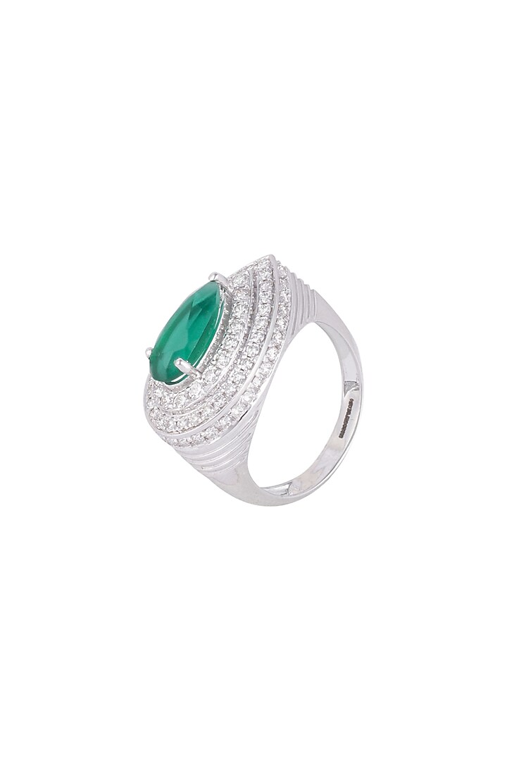 18kt White gold pear emerald and diamond ring by Qira Fine Jewellery at Pernia's Pop Up Shop