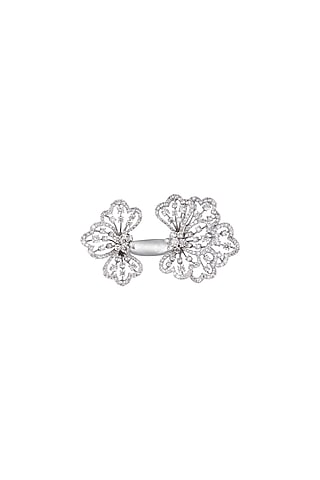 18kt White gold flexible petal flower diamond ring by Qira Fine Jewellery