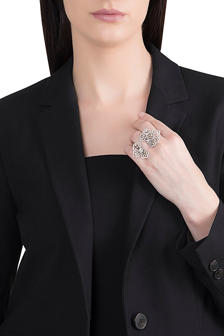 18kt White gold flexible petal flower diamond ring by Qira Fine Jewellery at Pernia's Pop Up Shop