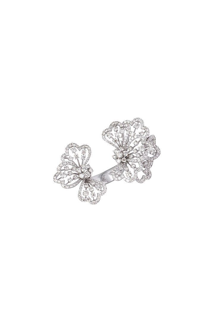 18kt White gold flexible petal flower diamond ring by Qira Fine Jewellery at Pernia's Pop Up Shop