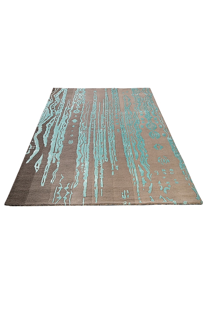 Brown & Turquoise Hand-Tufted Carpet by QAALEEN