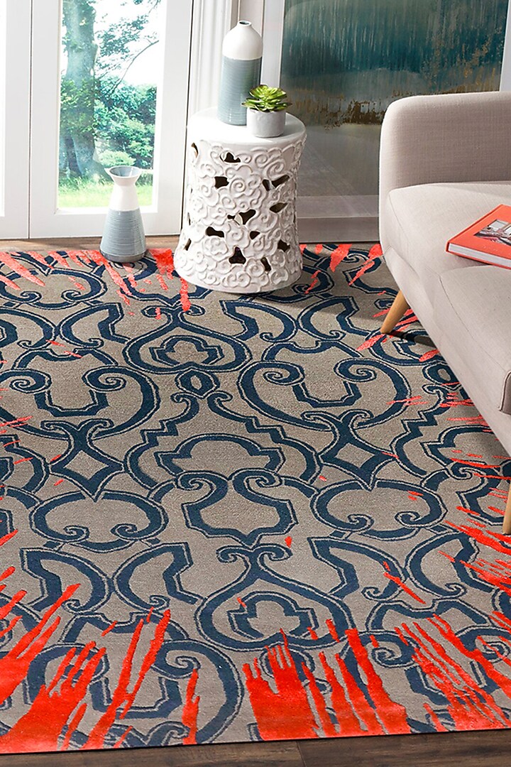 Grey & Coral Hand-Tufted Carpet by QAALEEN at Pernia's Pop Up Shop