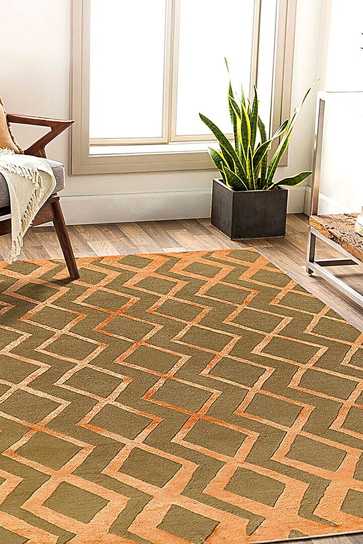 Light Brown & Orange Hand-Tufted Carpet by QAALEEN at Pernia's Pop Up Shop
