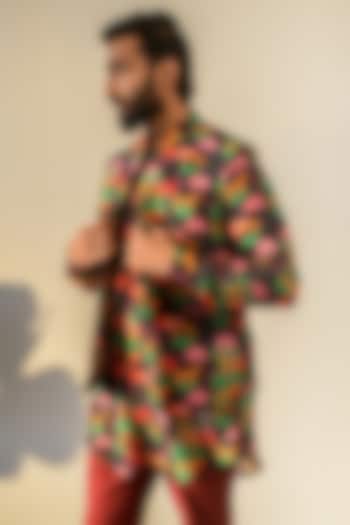 Black Russian Silk Digital Printed Bundi Set by Quintessential Basic at Pernia's Pop Up Shop