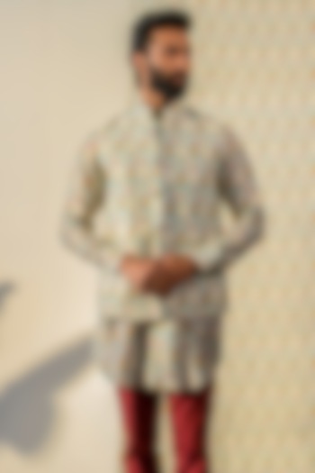 Cream Russian Silk Digital Printed Bundi Set by Quintessential Basic at Pernia's Pop Up Shop