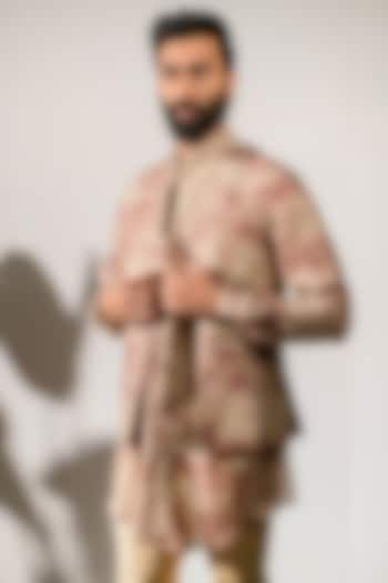 Brown Russian Silk Digital Printed Bundi Set by Quintessential Basic at Pernia's Pop Up Shop