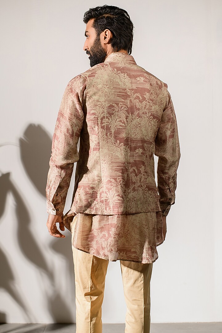 Brown Russian Silk Digital Printed Bundi Set by Quintessential Basic at Pernia's Pop Up Shop