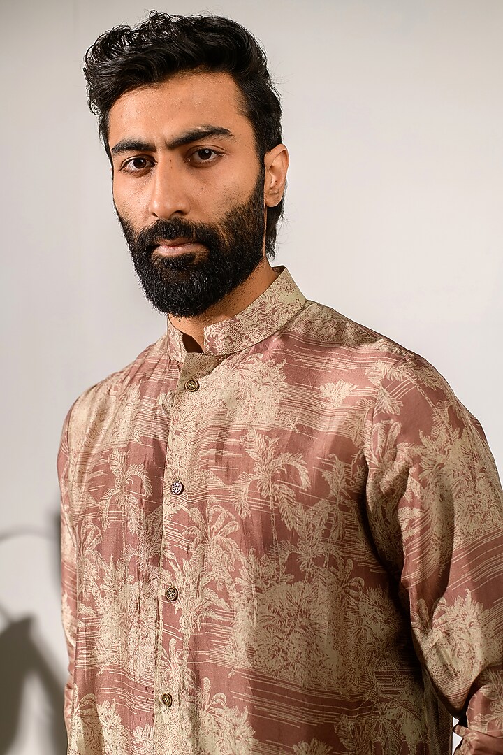Brown Russian Silk Digital Printed Bundi Set by Quintessential Basic at Pernia's Pop Up Shop