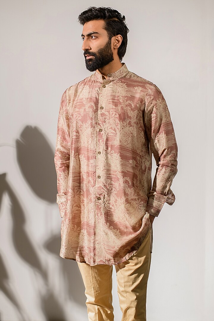 Brown Russian Silk Digital Printed Bundi Set by Quintessential Basic at Pernia's Pop Up Shop