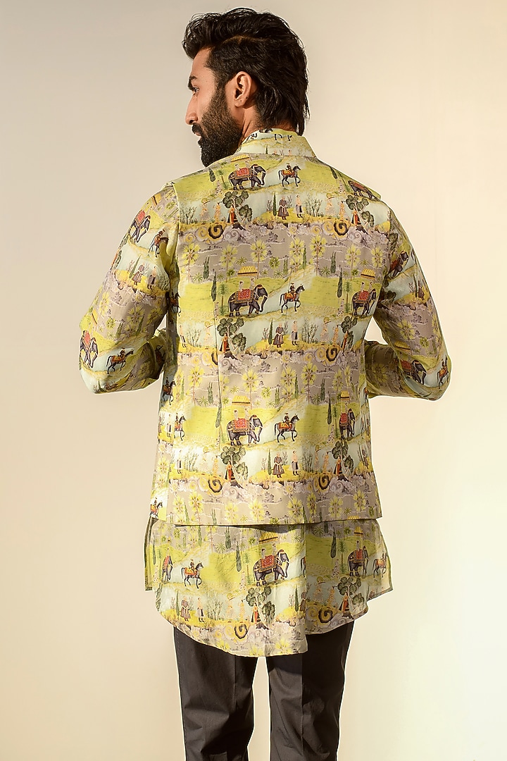Yellow Russian Silk Digital Printed Bundi Set by Quintessential Basic at Pernia's Pop Up Shop