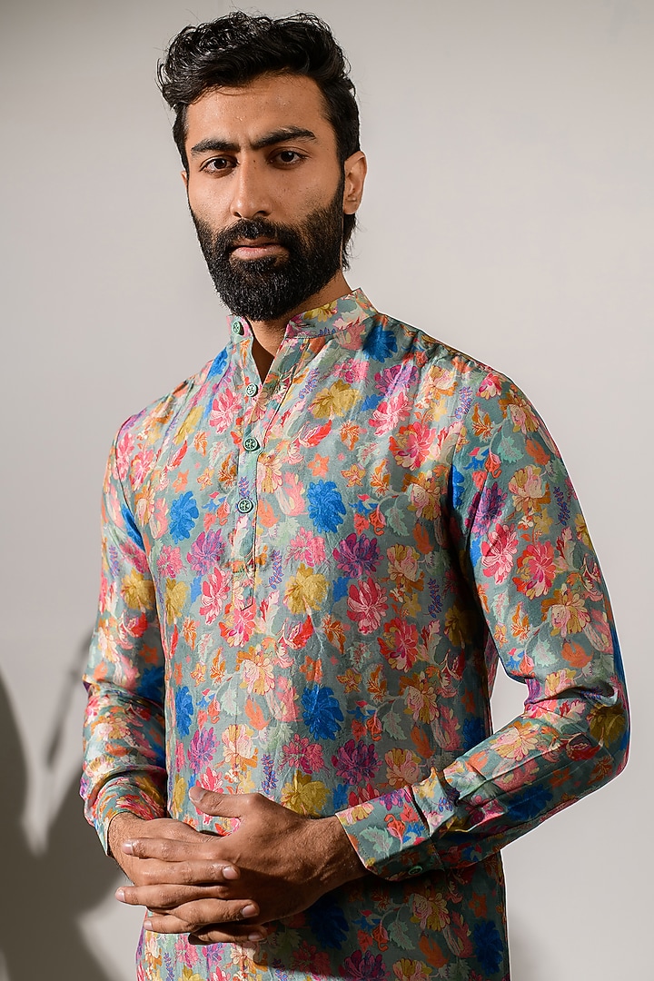 Cream Russian Silk Digital Printed Bundi Set by Quintessential Basic at Pernia's Pop Up Shop