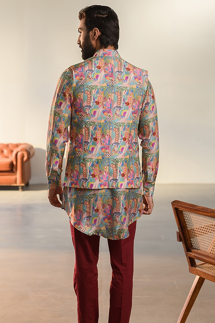 Cream Russian Silk Digital Printed Bundi Set by Quintessential Basic at Pernia's Pop Up Shop