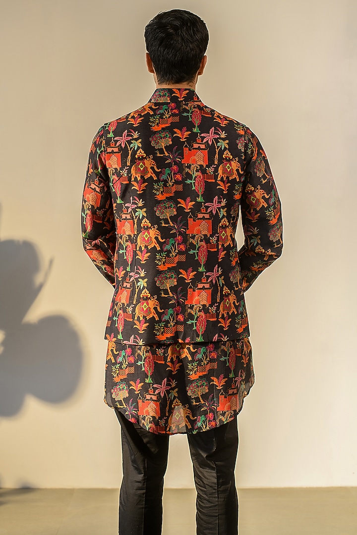 Black Russian Silk Digital Printed Bundi Set by Quintessential Basic at Pernia's Pop Up Shop