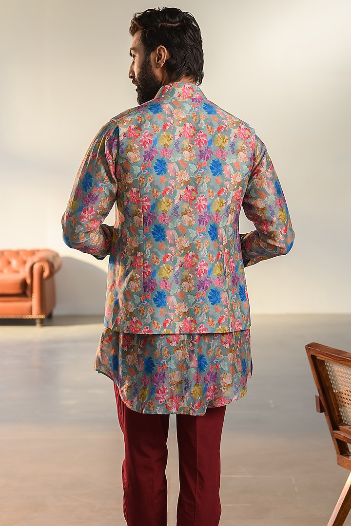 Steel Grey Russian Silk Digital Printed Bundi Set by Quintessential Basic at Pernia's Pop Up Shop