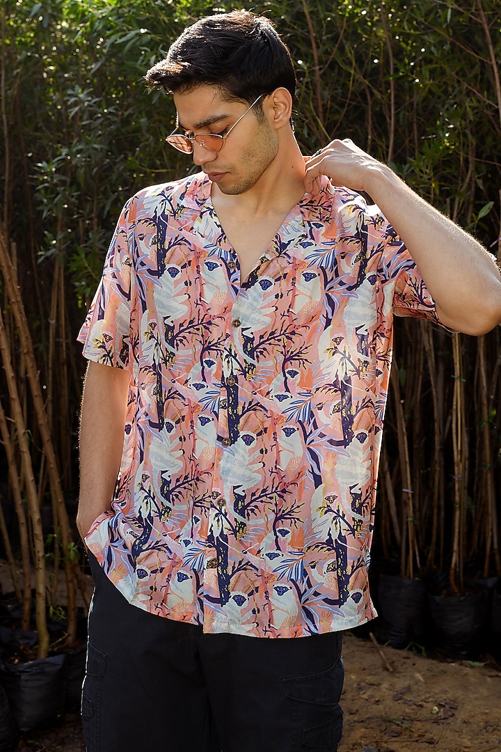 Ice Pink Russian Silk Digital Printed Shirt by Quintessential Basic