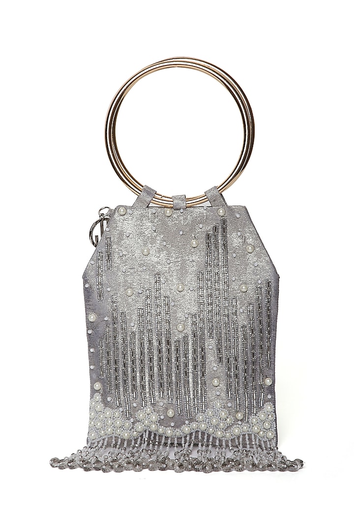 Grey Shimmer Suede Embellished Mini Handbag by Quirky Tales