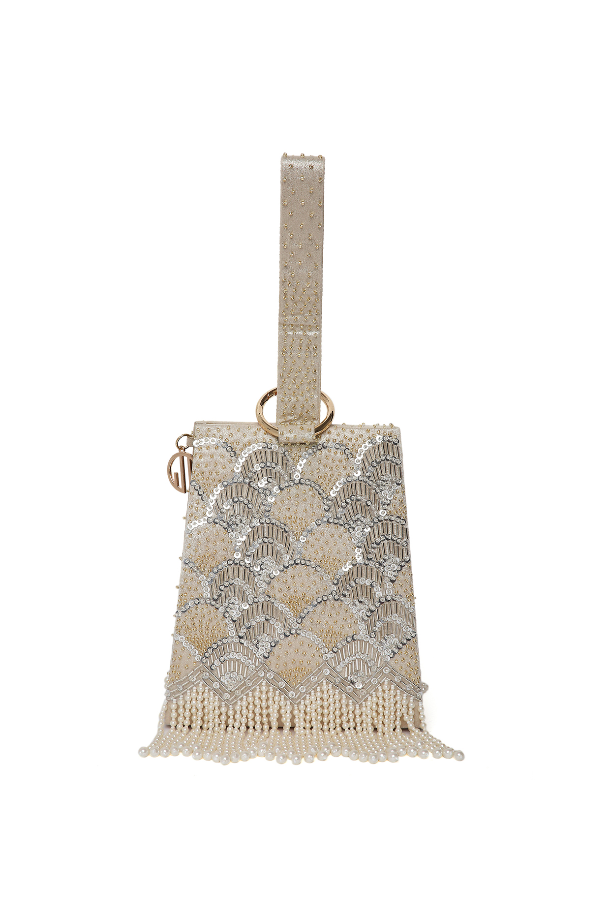 Gold Shimmer Suede Embellished Mini Handbag by Quirky Tales