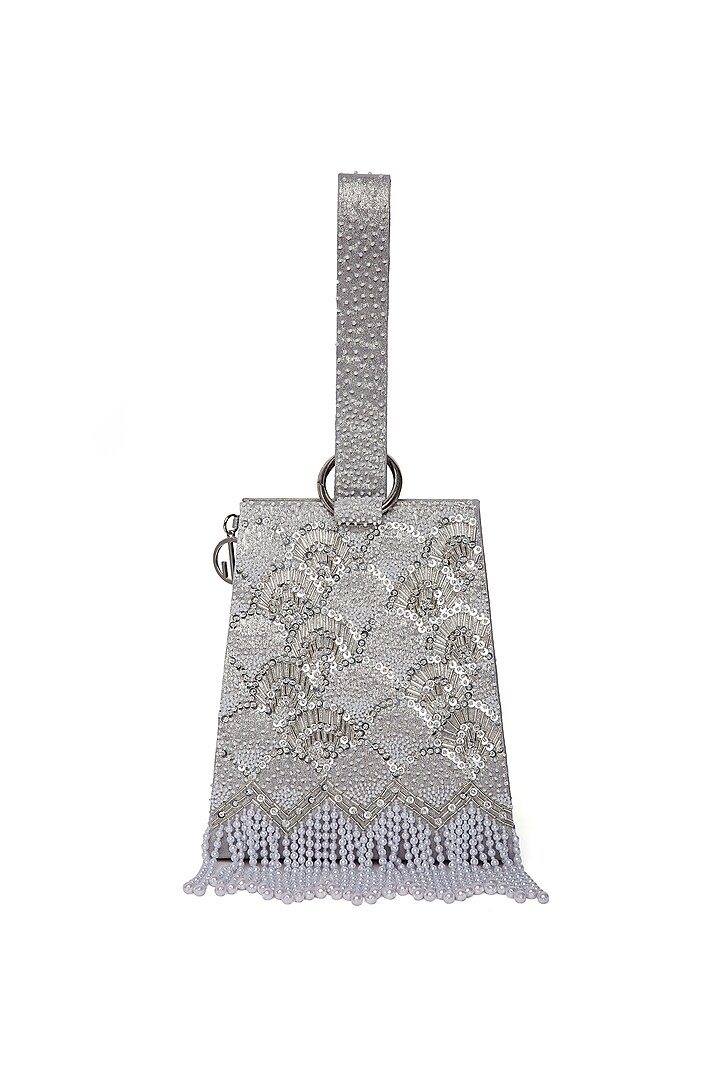 Grey Shimmer Suede Embellished Mini Handbag by Quirky Tales