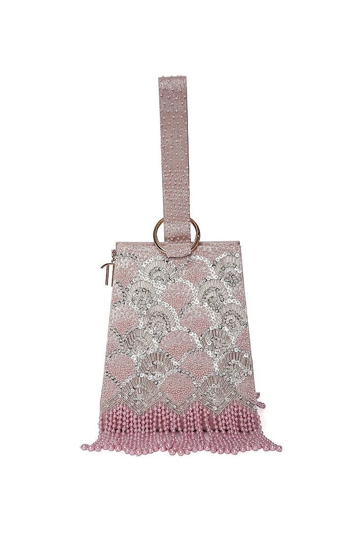 Pink Shimmer Suede Embellished Mini Handbag by Quirky Tales
