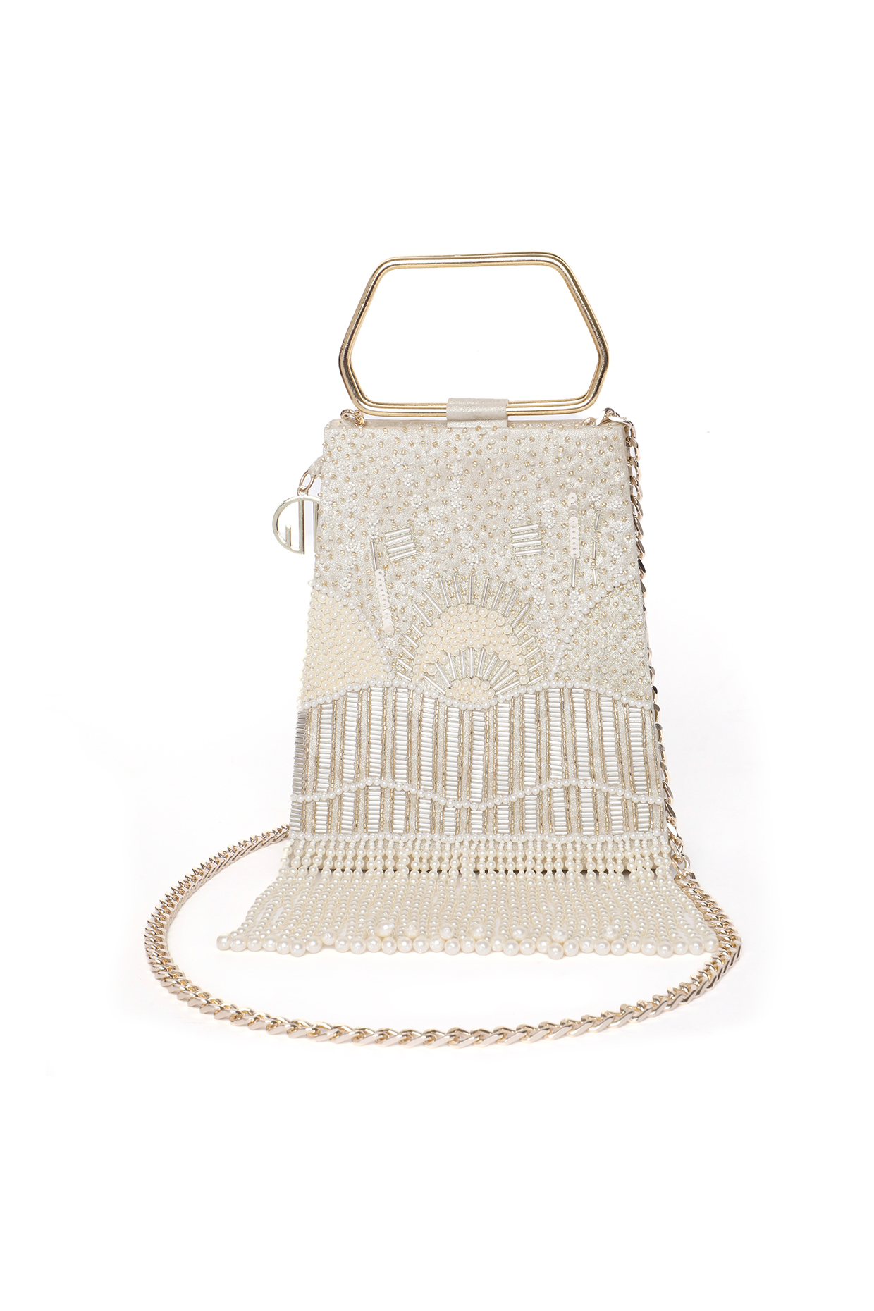 Gold Shimmer Suede Embellished Mini Handbag by Quirky Tales