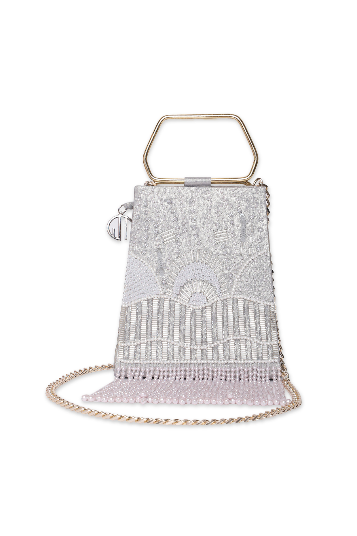 Silver Shimmer Suede Embellished Mini Handbag by Quirky Tales