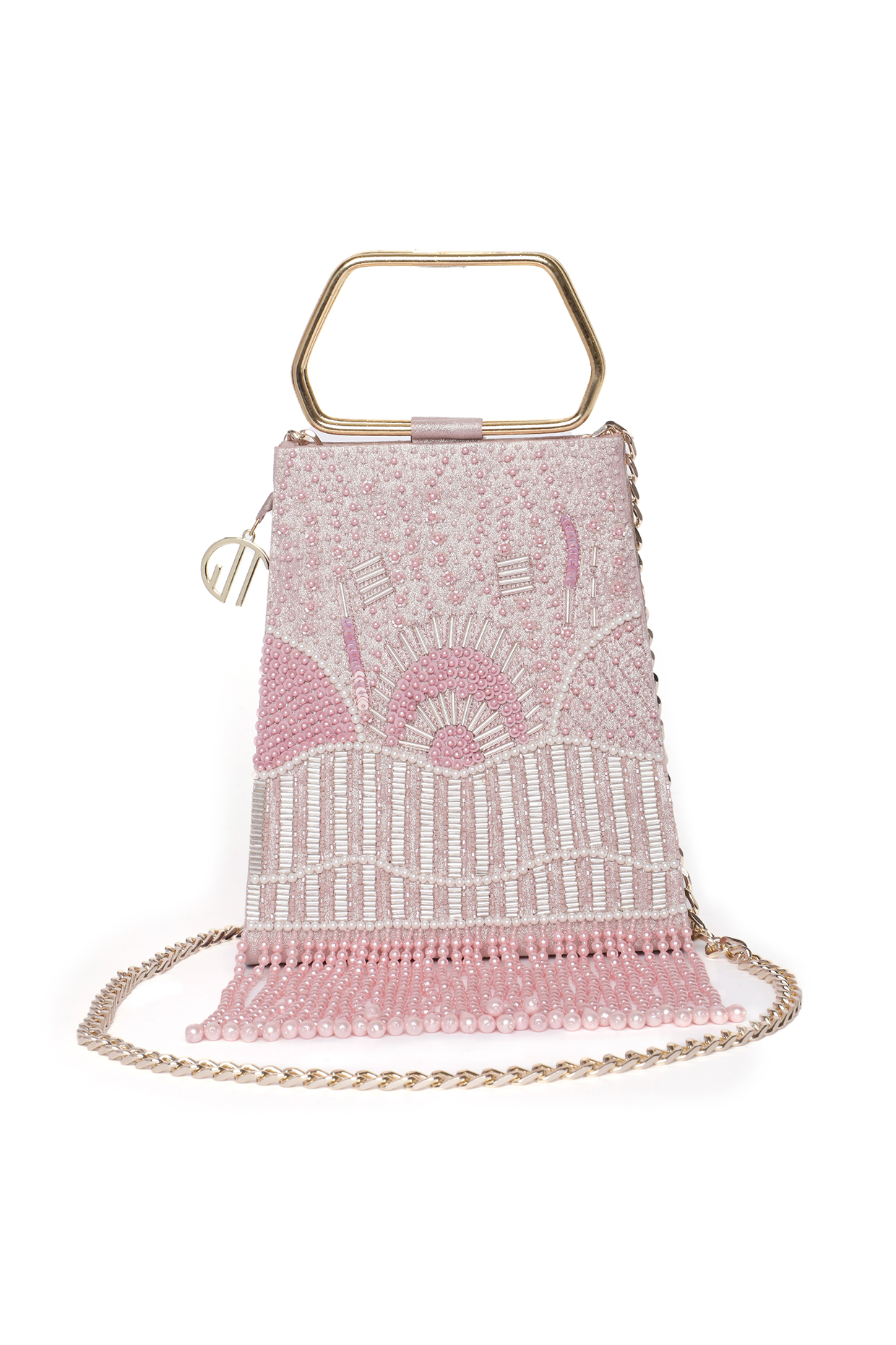 Pink Shimmer Suede Embellished Mini Handbag by Quirky Tales