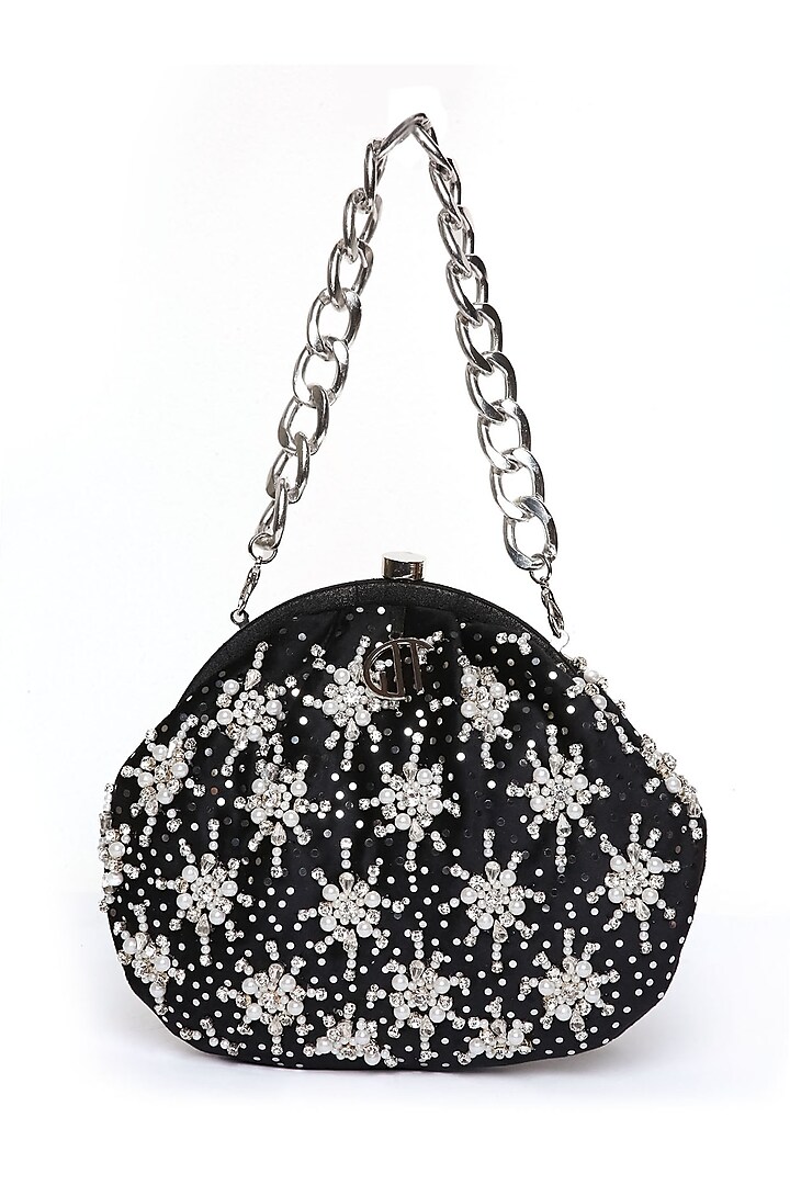 Black Velvet Embellished Pouch by Quirky Tales