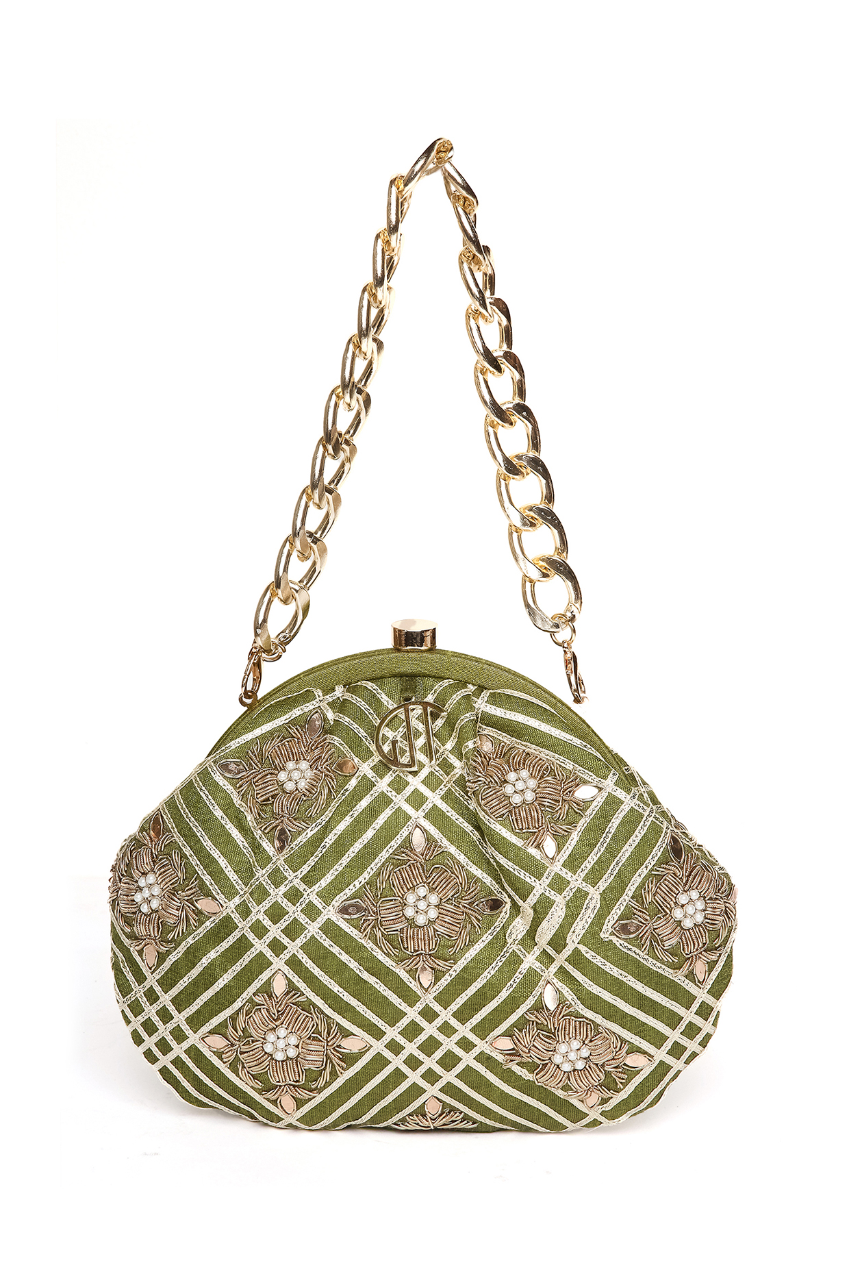 Green Velvet Embellished Pouch by Quirky Tales