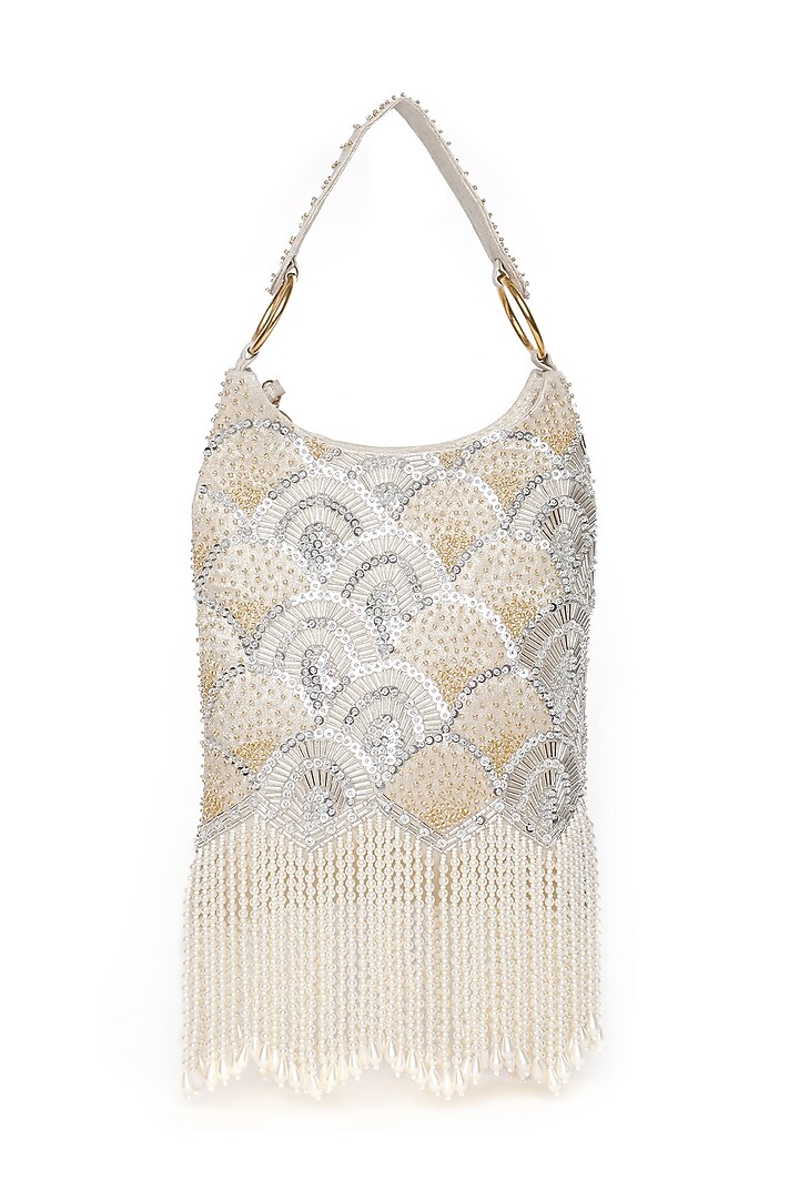 Gold Shimmer Suede Embellished Mini Hobo Bag by Quirky Tales at Pernia's Pop Up Shop