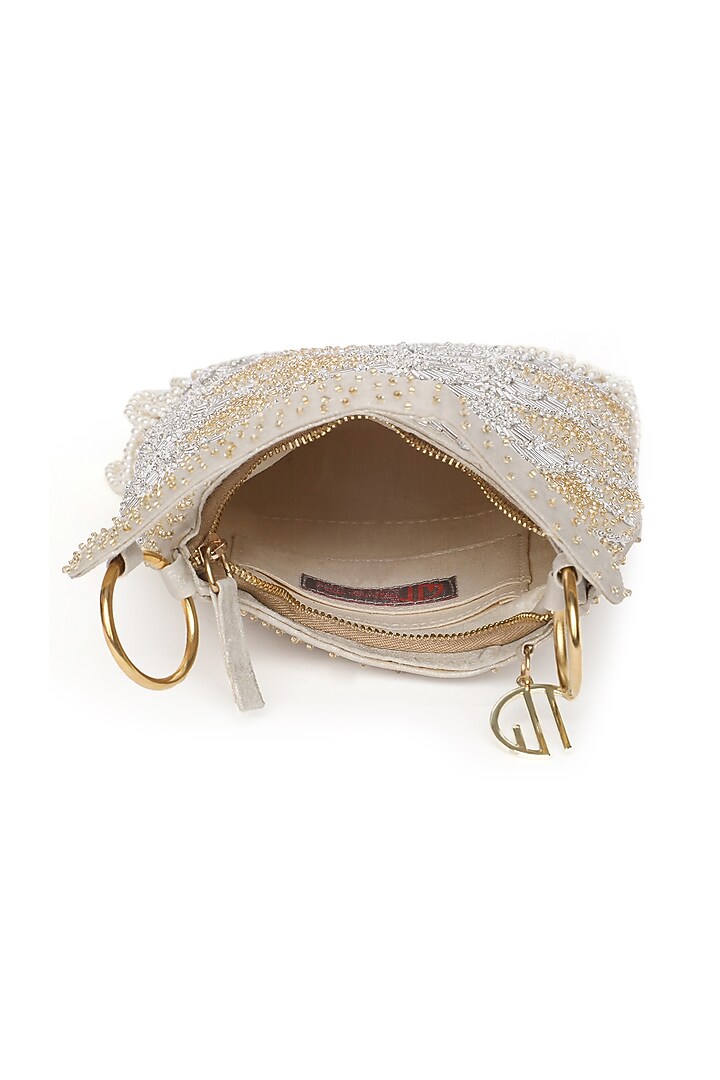 Gold Shimmer Suede Embellished Mini Hobo Bag by Quirky Tales at Pernia's Pop Up Shop